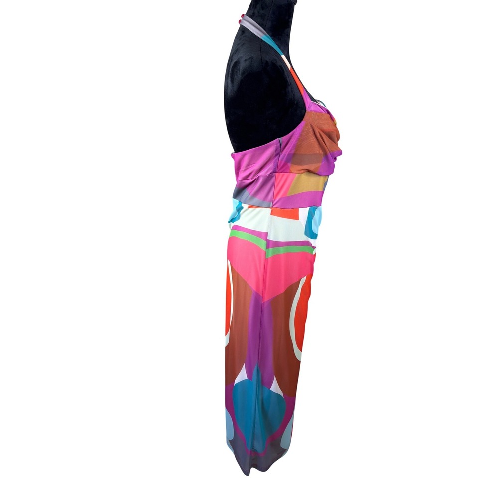 Anthropologie Multi Color Abstract Swirl Halter Midi Dress Womens Medium - Picture 4 of 9